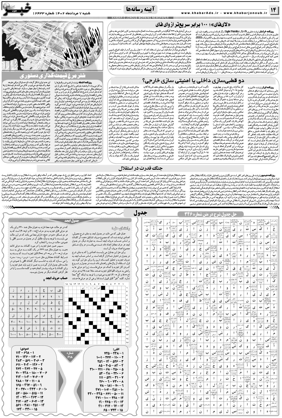 مشاهده صفحه ۱۴ روزنامه خبرجنوب تاریخ ۷  سال ۱۴۰۲