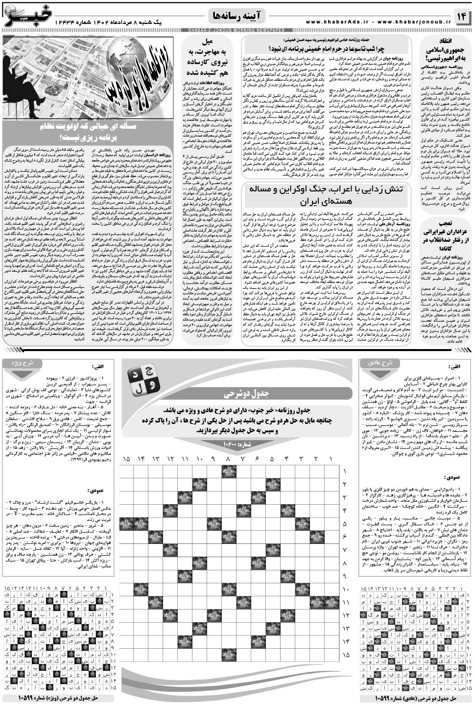 مشاهده صفحه ۱۴ روزنامه خبرجنوب تاریخ ۸  سال ۱۴۰۲