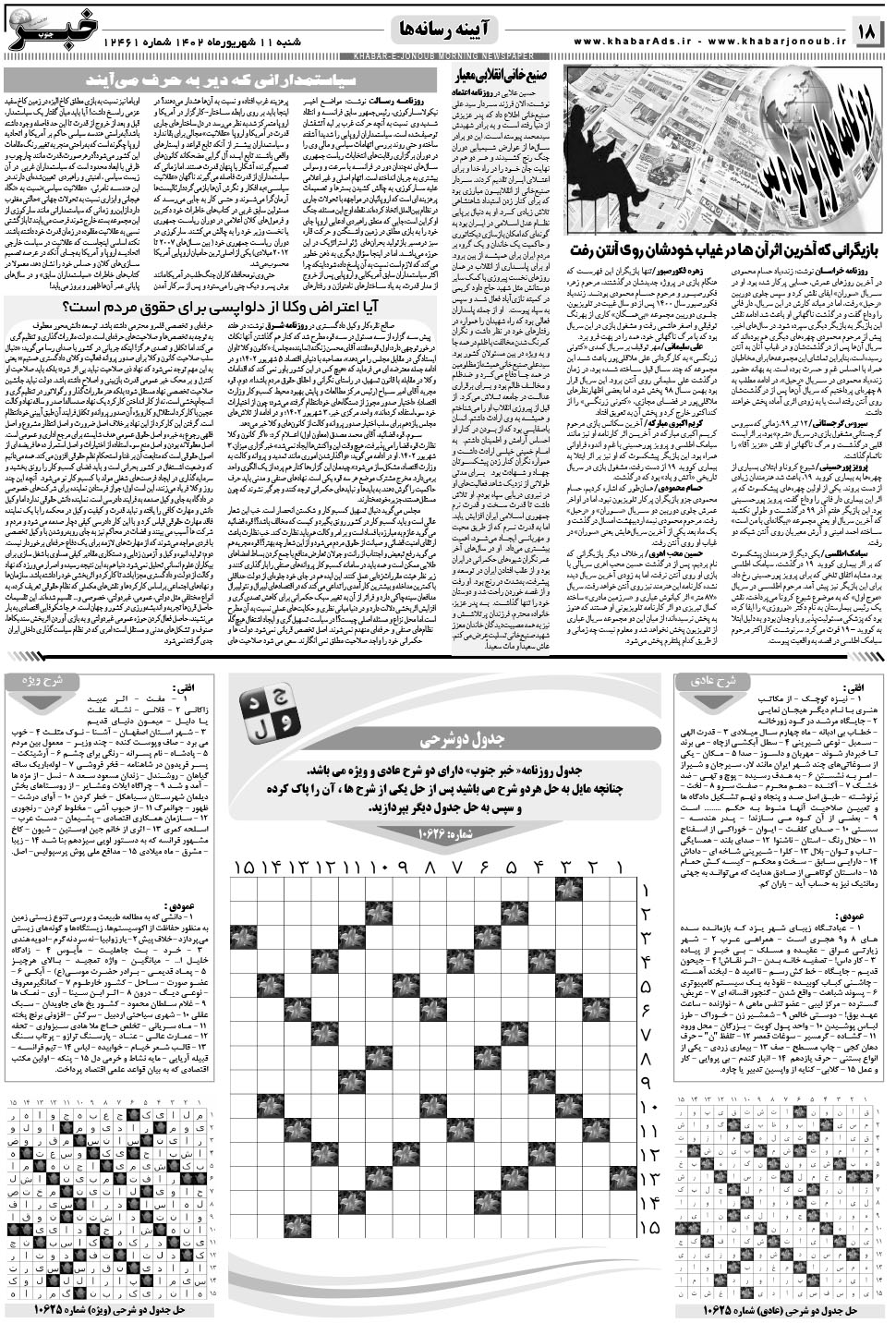 مشاهده صفحه ۱۸ روزنامه خبرجنوب تاریخ ۱۱  سال ۱۴۰۲