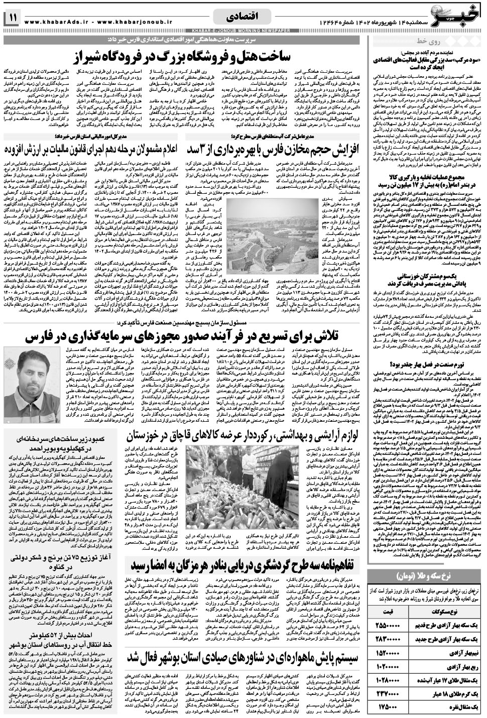 مشاهده صفحه ۱۱ روزنامه خبرجنوب تاریخ ۱۴  سال ۱۴۰۲