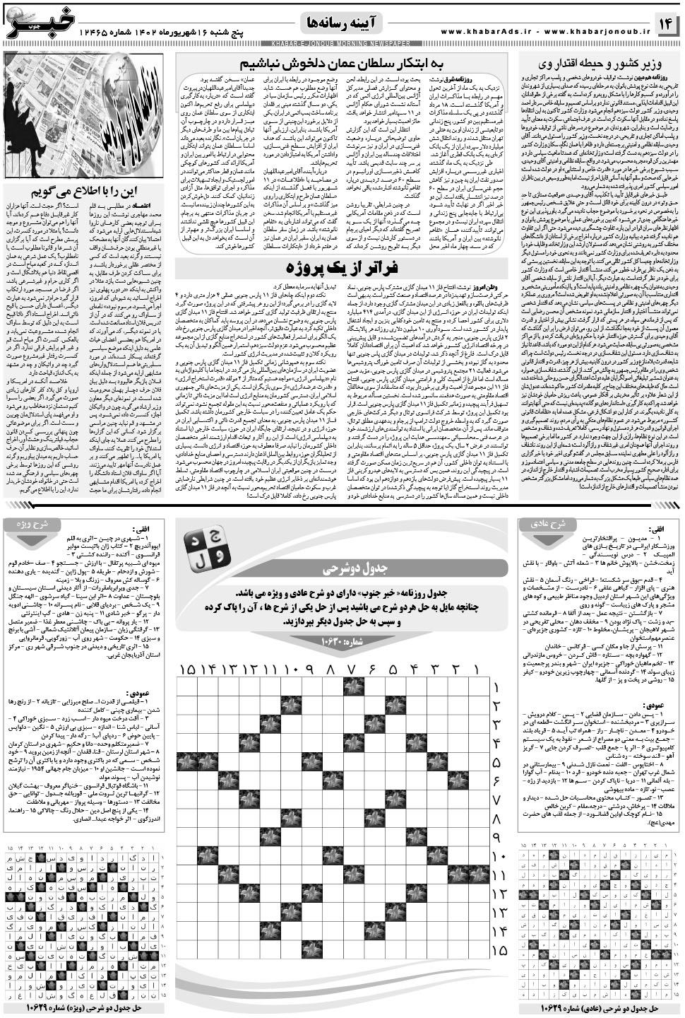 مشاهده صفحه ۱۴ روزنامه خبرجنوب تاریخ ۱۶  سال ۱۴۰۲