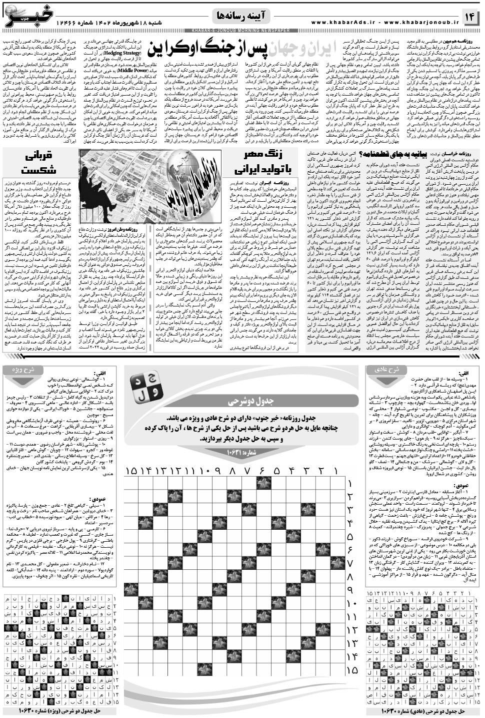 مشاهده صفحه ۱۴ روزنامه خبرجنوب تاریخ ۱۸  سال ۱۴۰۲