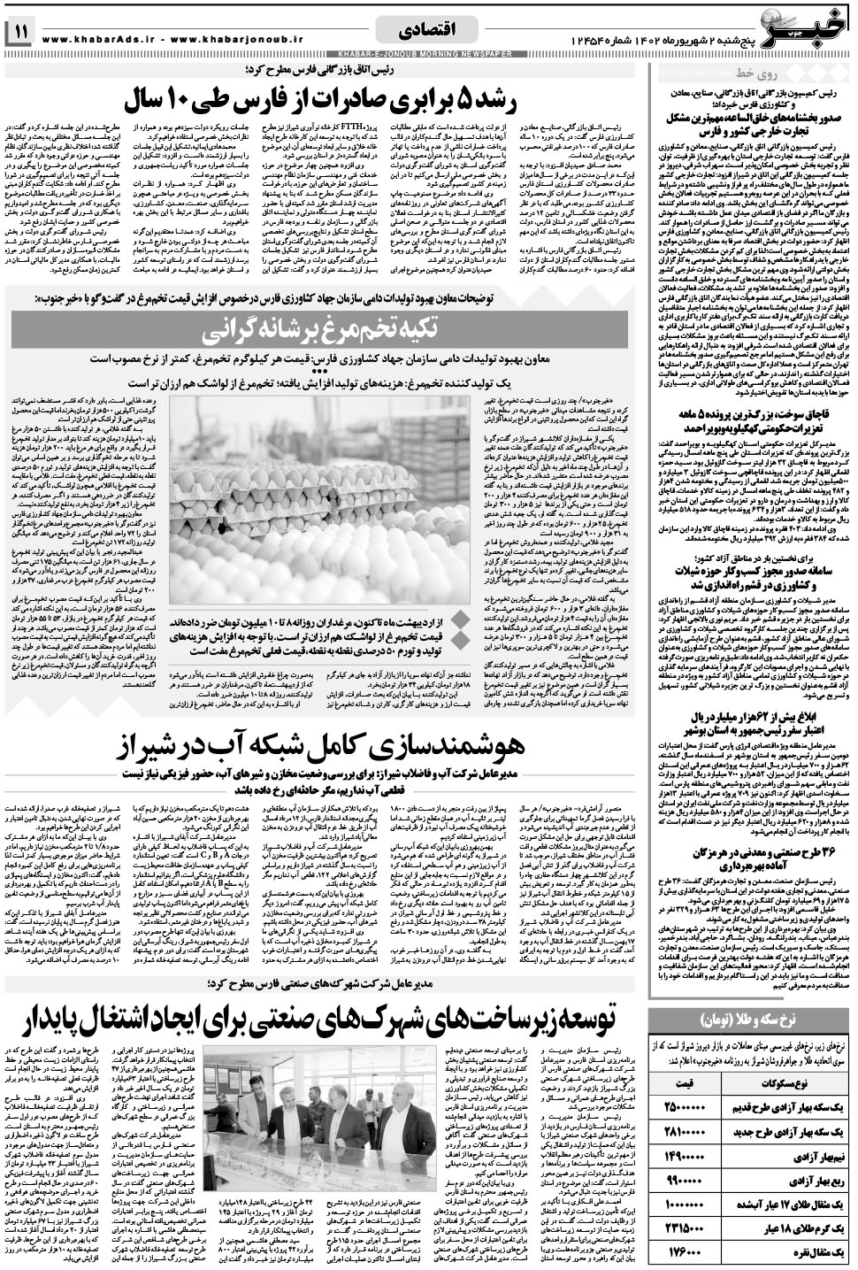 مشاهده صفحه ۱۱ روزنامه خبرجنوب تاریخ ۲  سال ۱۴۰۲