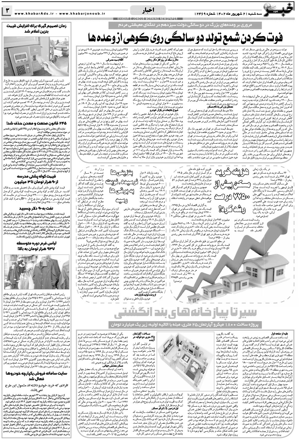 مشاهده صفحه ۳ روزنامه خبرجنوب تاریخ ۲۱  سال ۱۴۰۲