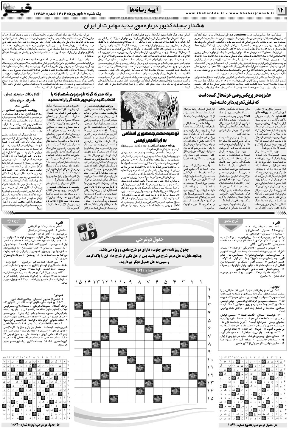 مشاهده صفحه ۱۴ روزنامه خبرجنوب تاریخ ۵  سال ۱۴۰۲