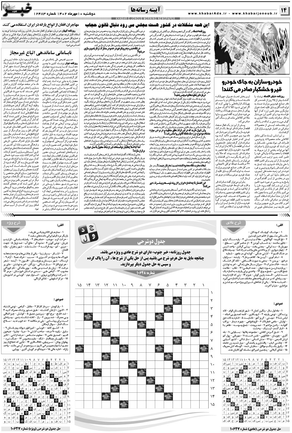 مشاهده صفحه ۱۴ روزنامه خبرجنوب تاریخ ۱۰  سال ۱۴۰۲