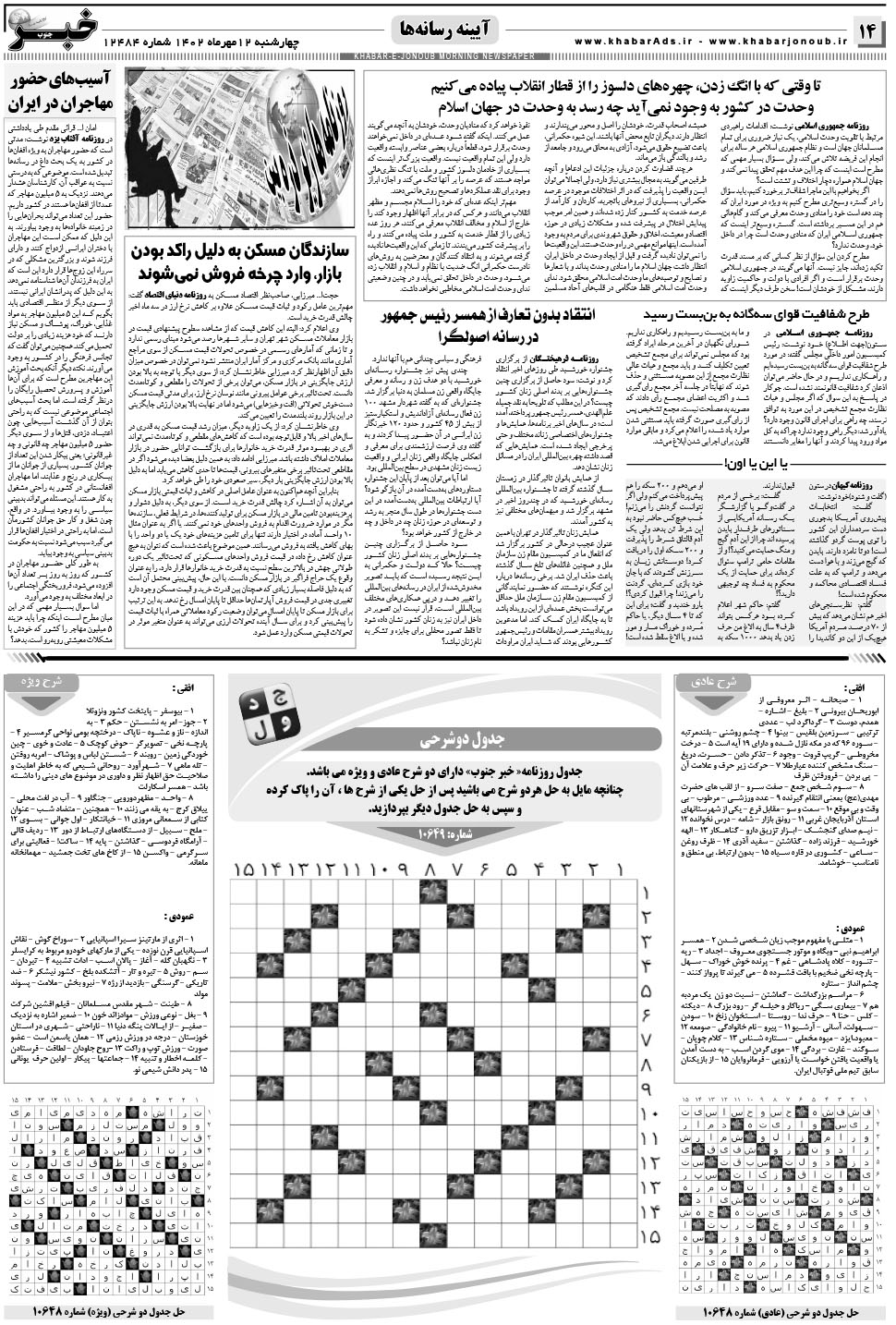 مشاهده صفحه ۱۴ روزنامه خبرجنوب تاریخ ۱۲  سال ۱۴۰۲