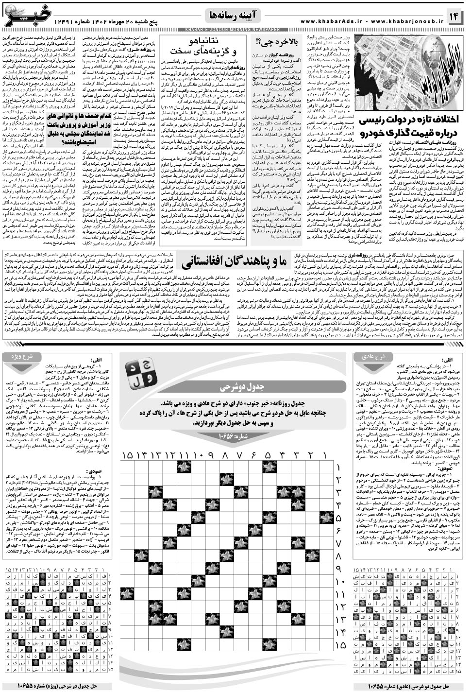 مشاهده صفحه ۱۴ روزنامه خبرجنوب تاریخ ۲۰  سال ۱۴۰۲