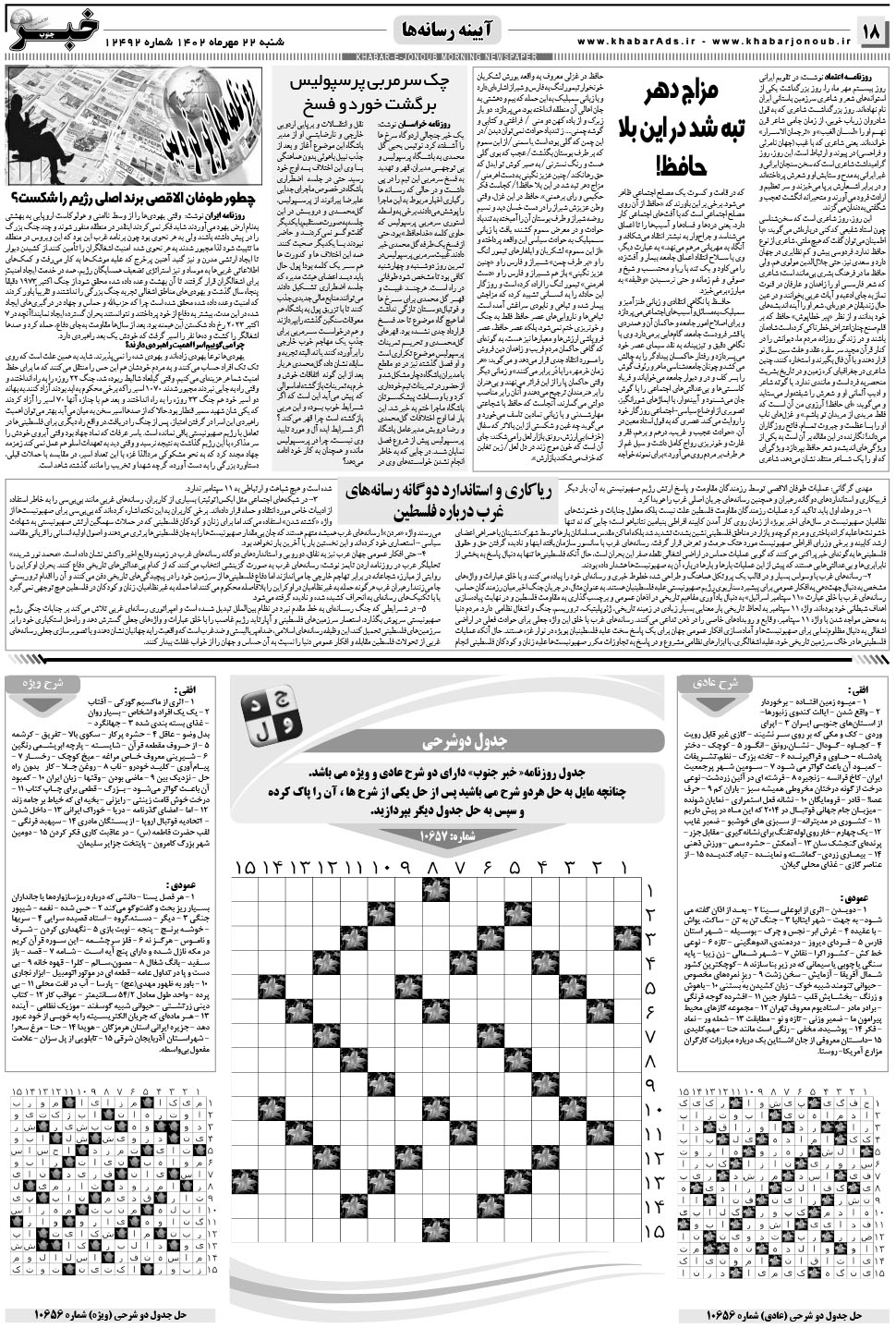 مشاهده صفحه ۱۸ روزنامه خبرجنوب تاریخ ۲۲  سال ۱۴۰۲