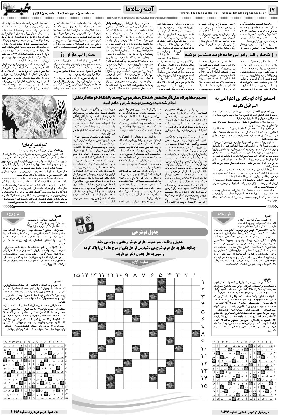 مشاهده صفحه ۱۴ روزنامه خبرجنوب تاریخ ۲۵  سال ۱۴۰۲