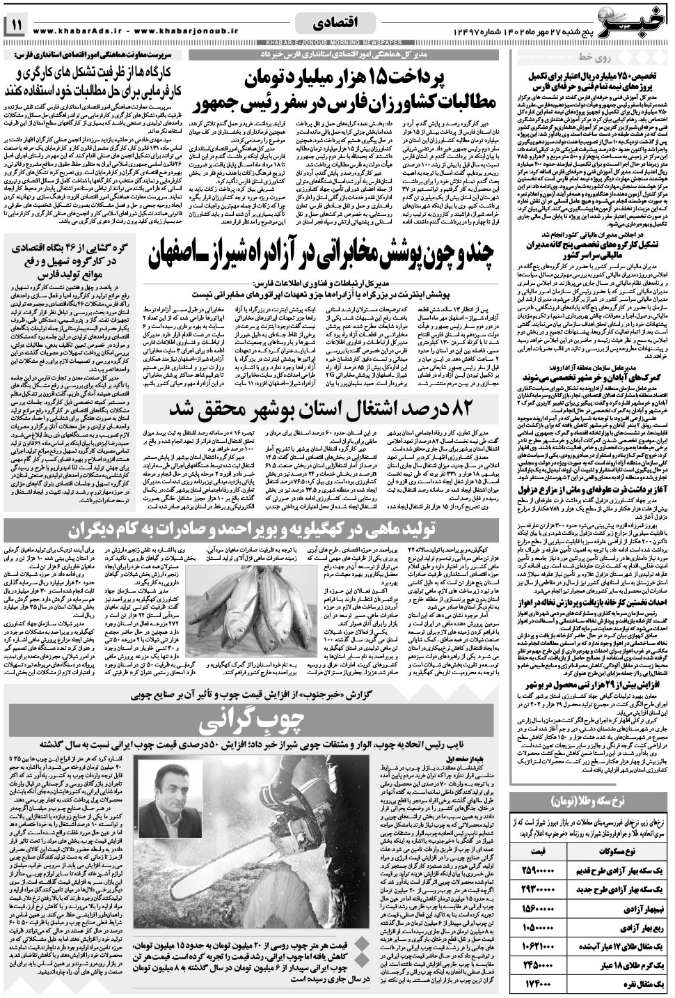 مشاهده صفحه ۱۱ روزنامه خبرجنوب تاریخ ۲۷  سال ۱۴۰۲