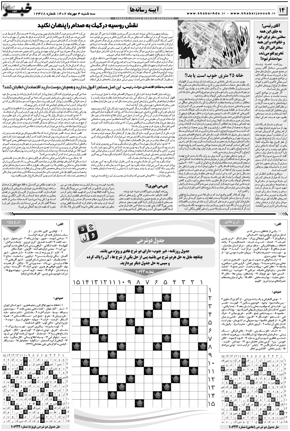 مشاهده صفحه ۱۴ روزنامه خبرجنوب تاریخ ۴  سال ۱۴۰۲