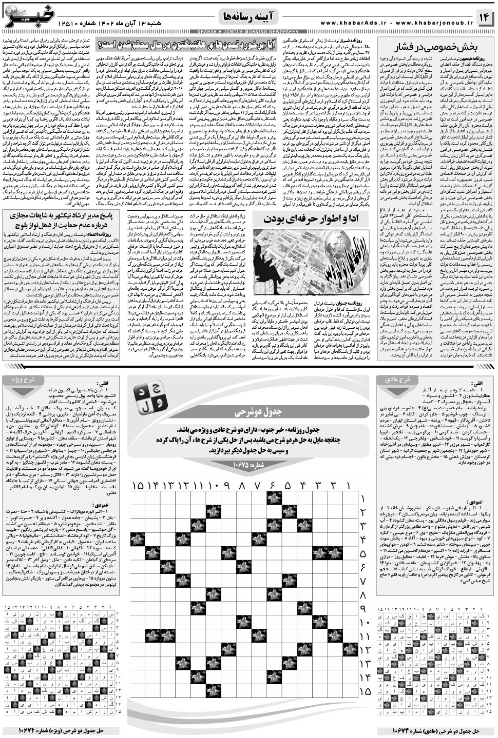 مشاهده صفحه ۱۴ روزنامه خبرجنوب تاریخ ۱۳  سال ۱۴۰۲