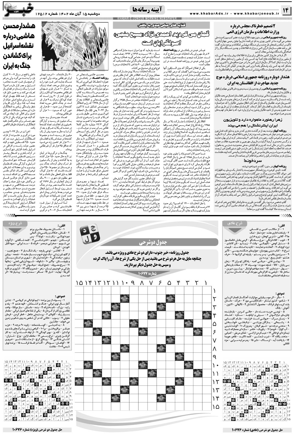 مشاهده صفحه ۱۴ روزنامه خبرجنوب تاریخ ۱۵  سال ۱۴۰۲