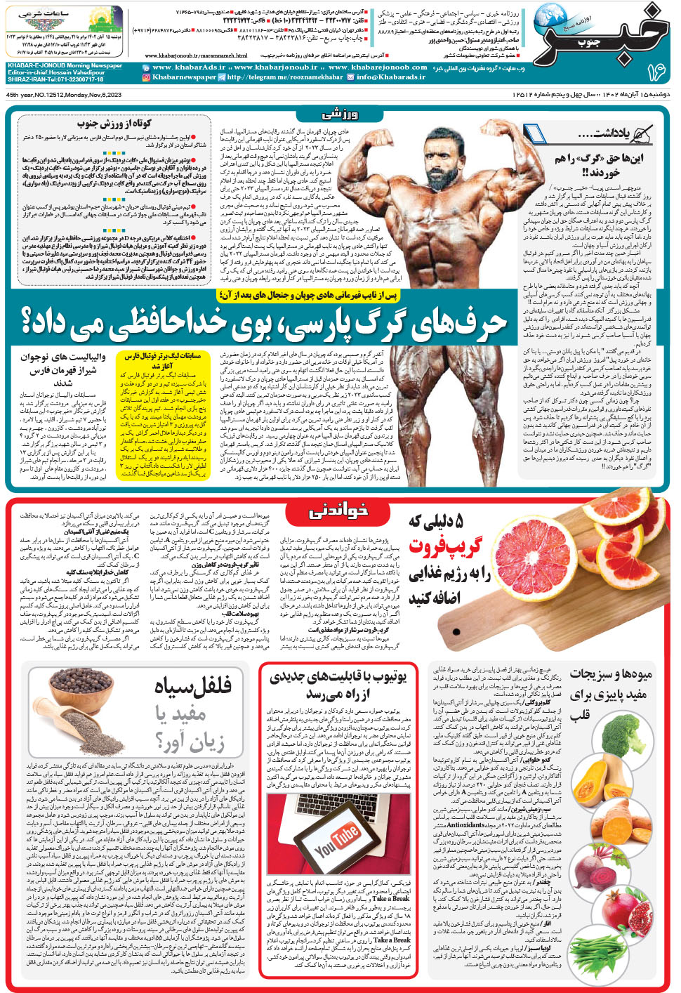 مشاهده صفحه ۱۶ روزنامه خبرجنوب تاریخ ۱۵  سال ۱۴۰۲
