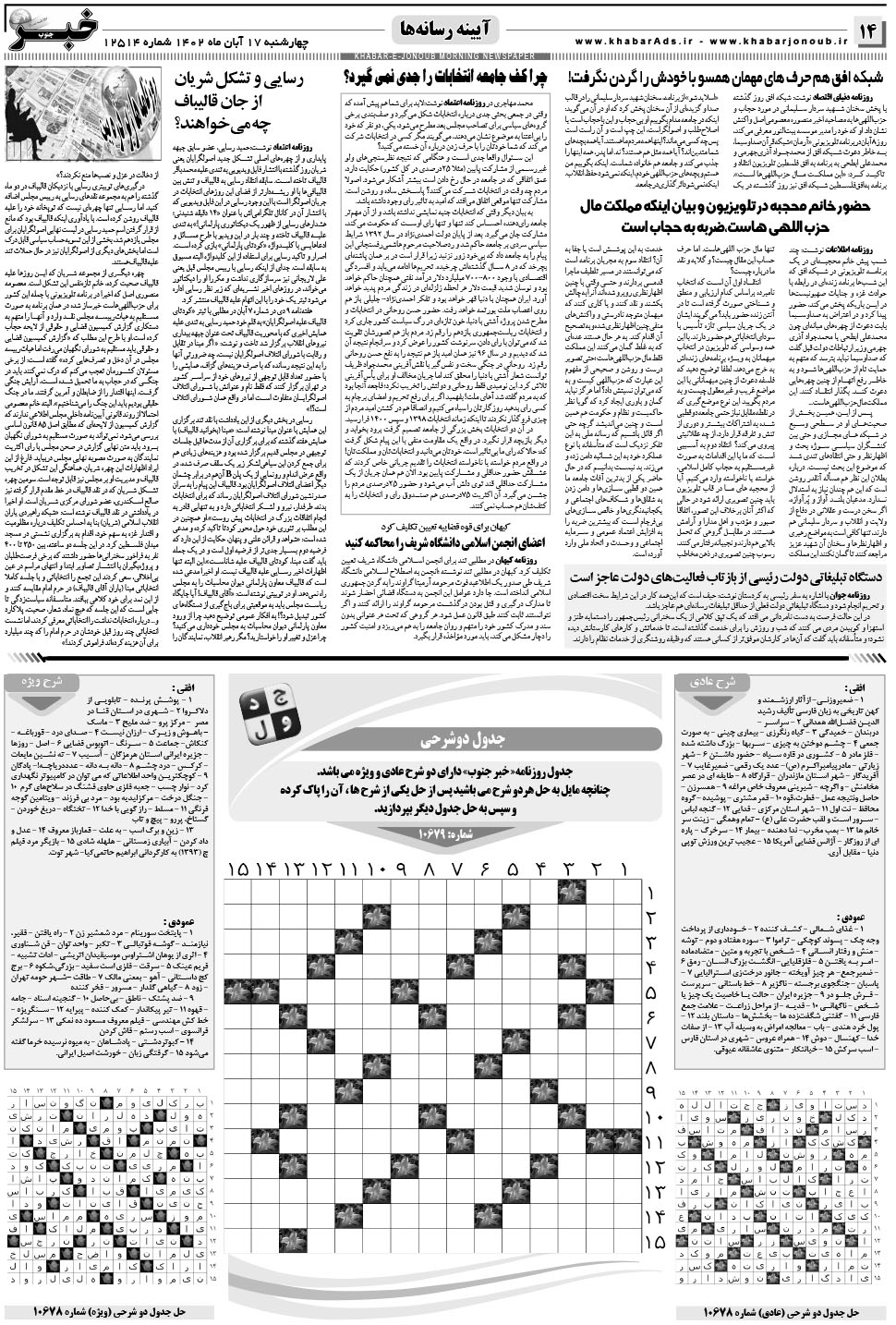 مشاهده صفحه ۱۴ روزنامه خبرجنوب تاریخ ۱۷  سال ۱۴۰۲