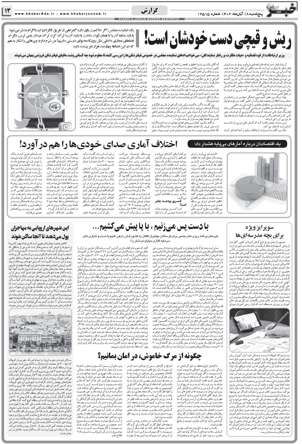 مشاهده صفحه ۱۳ روزنامه خبرجنوب تاریخ ۱۸  سال ۱۴۰۲