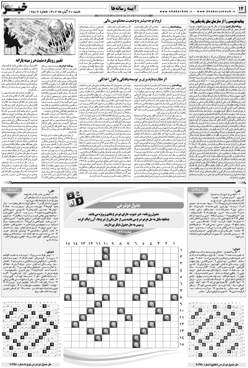 مشاهده صفحه ۱۴ روزنامه خبرجنوب تاریخ ۲۰  سال ۱۴۰۲