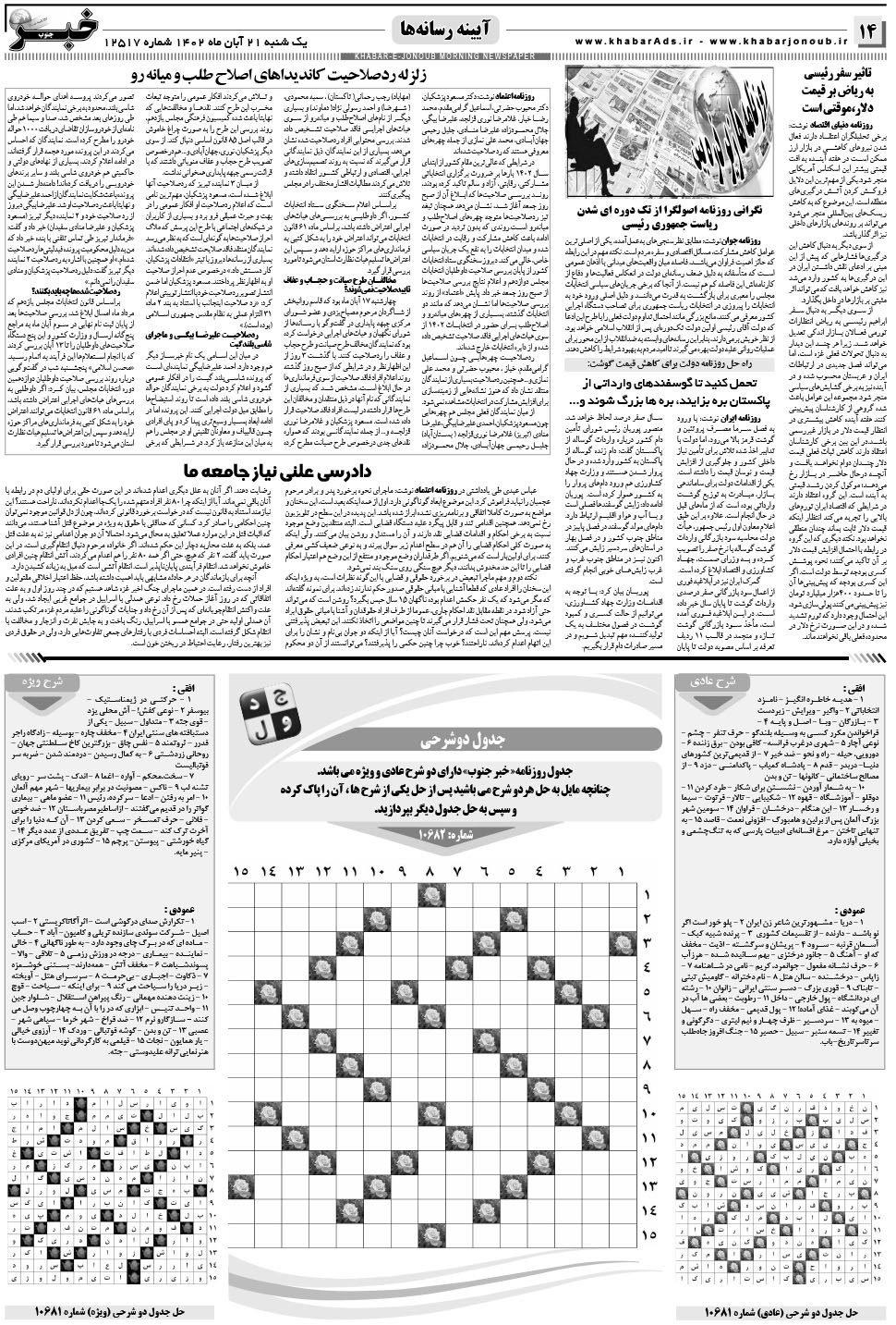 مشاهده صفحه ۱۴ روزنامه خبرجنوب تاریخ ۲۱  سال ۱۴۰۲