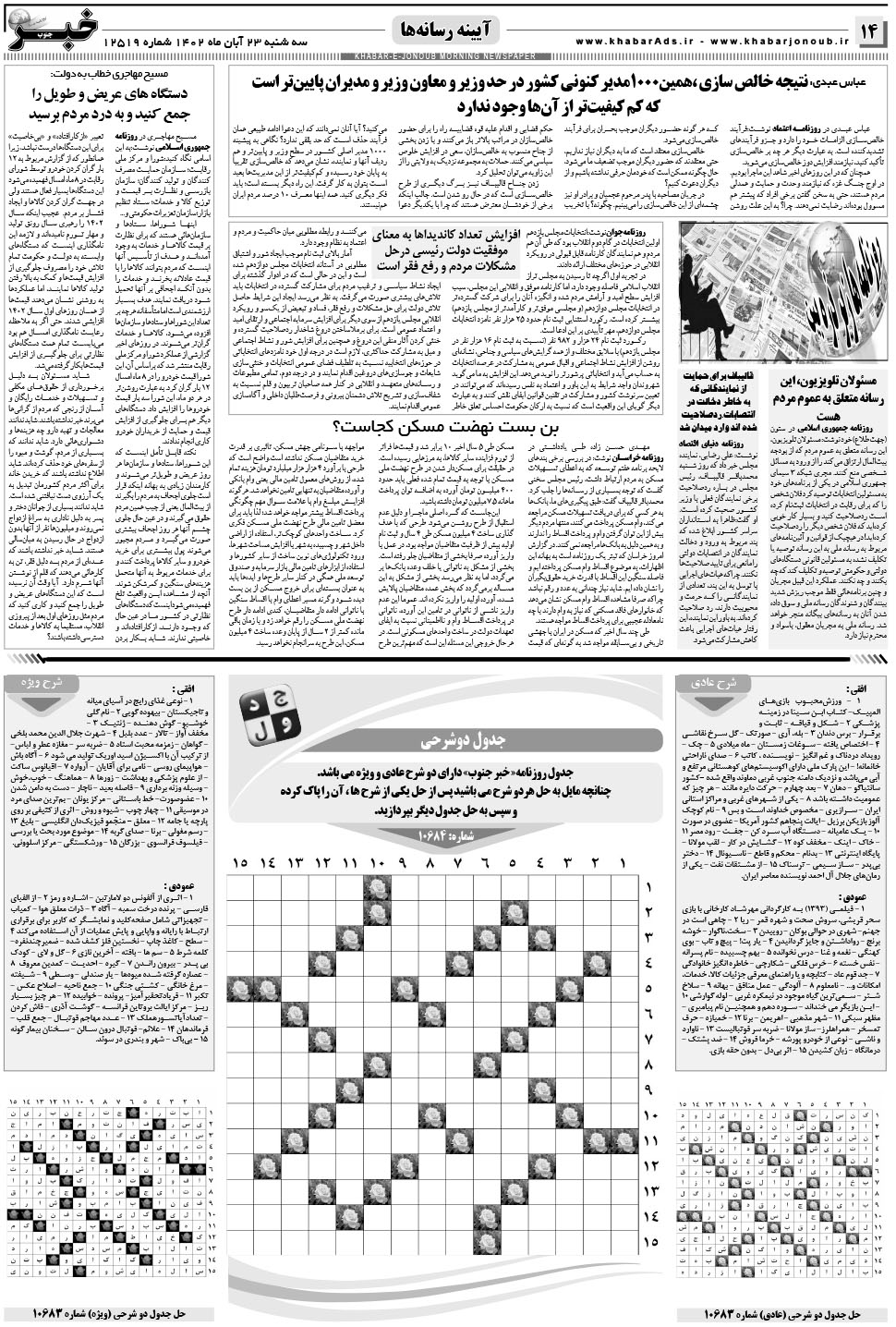 مشاهده صفحه ۱۴ روزنامه خبرجنوب تاریخ ۲۳  سال ۱۴۰۲