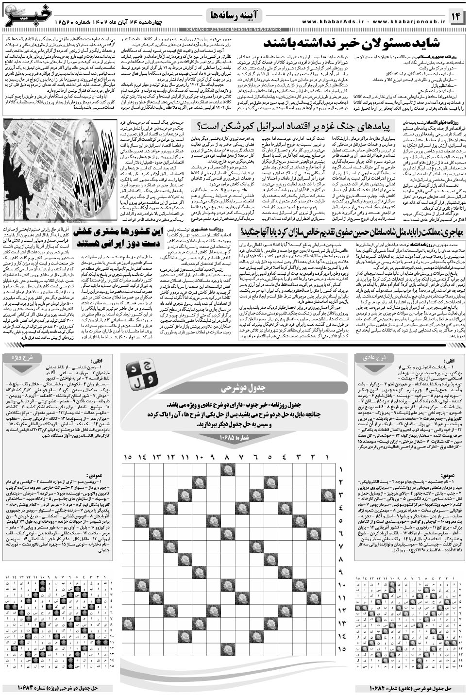 مشاهده صفحه ۱۴ روزنامه خبرجنوب تاریخ ۲۴  سال ۱۴۰۲
