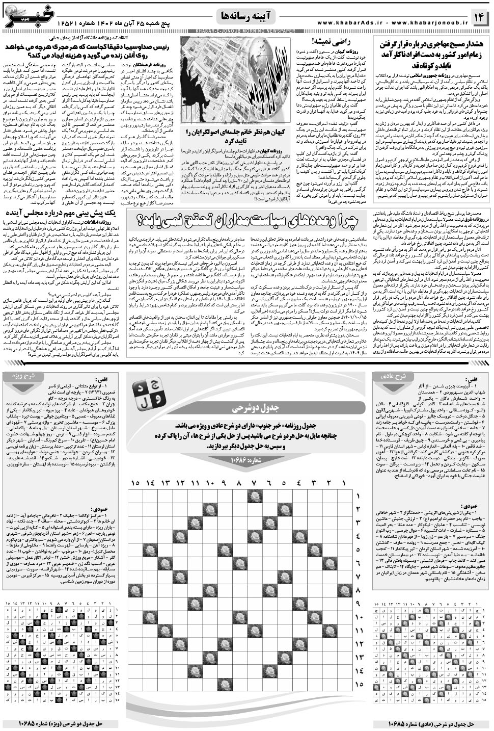 مشاهده صفحه ۱۴ روزنامه خبرجنوب تاریخ ۲۵  سال ۱۴۰۲