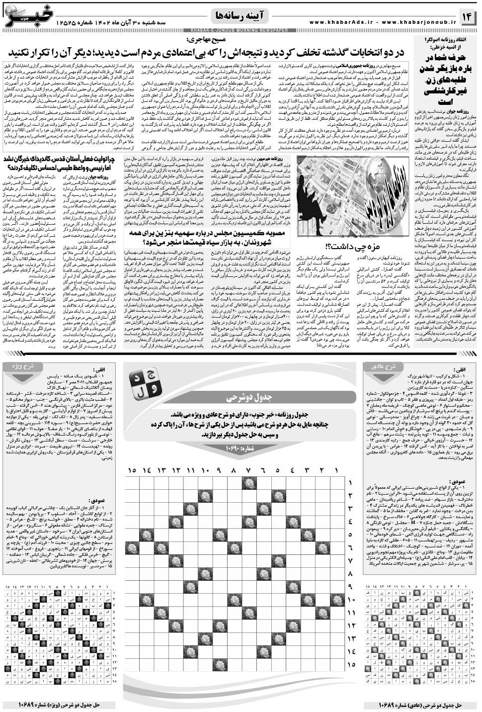 مشاهده صفحه ۱۴ روزنامه خبرجنوب تاریخ ۳۰  سال ۱۴۰۲