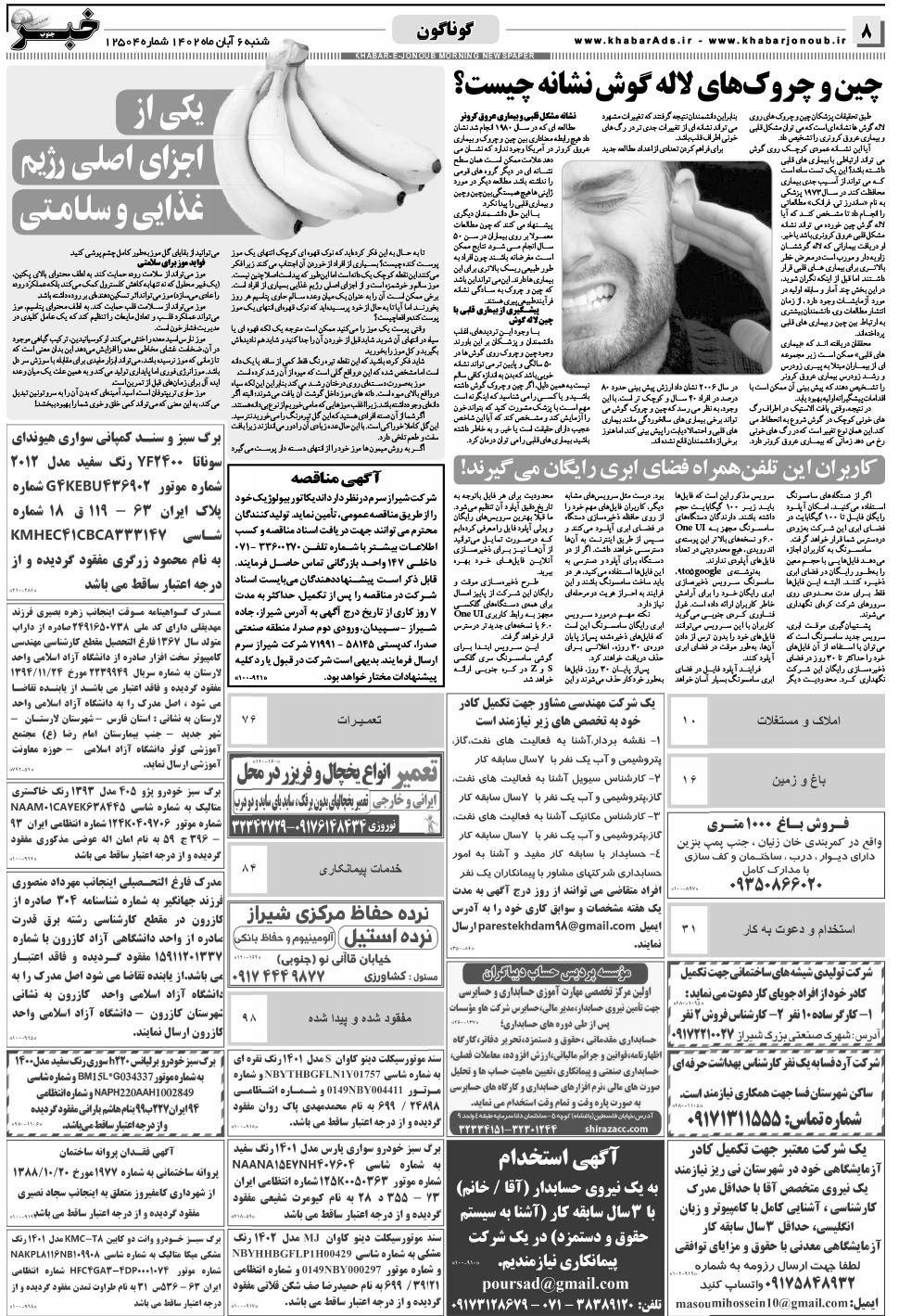 مشاهده صفحه ۸ روزنامه خبرجنوب تاریخ ۶  سال ۱۴۰۲