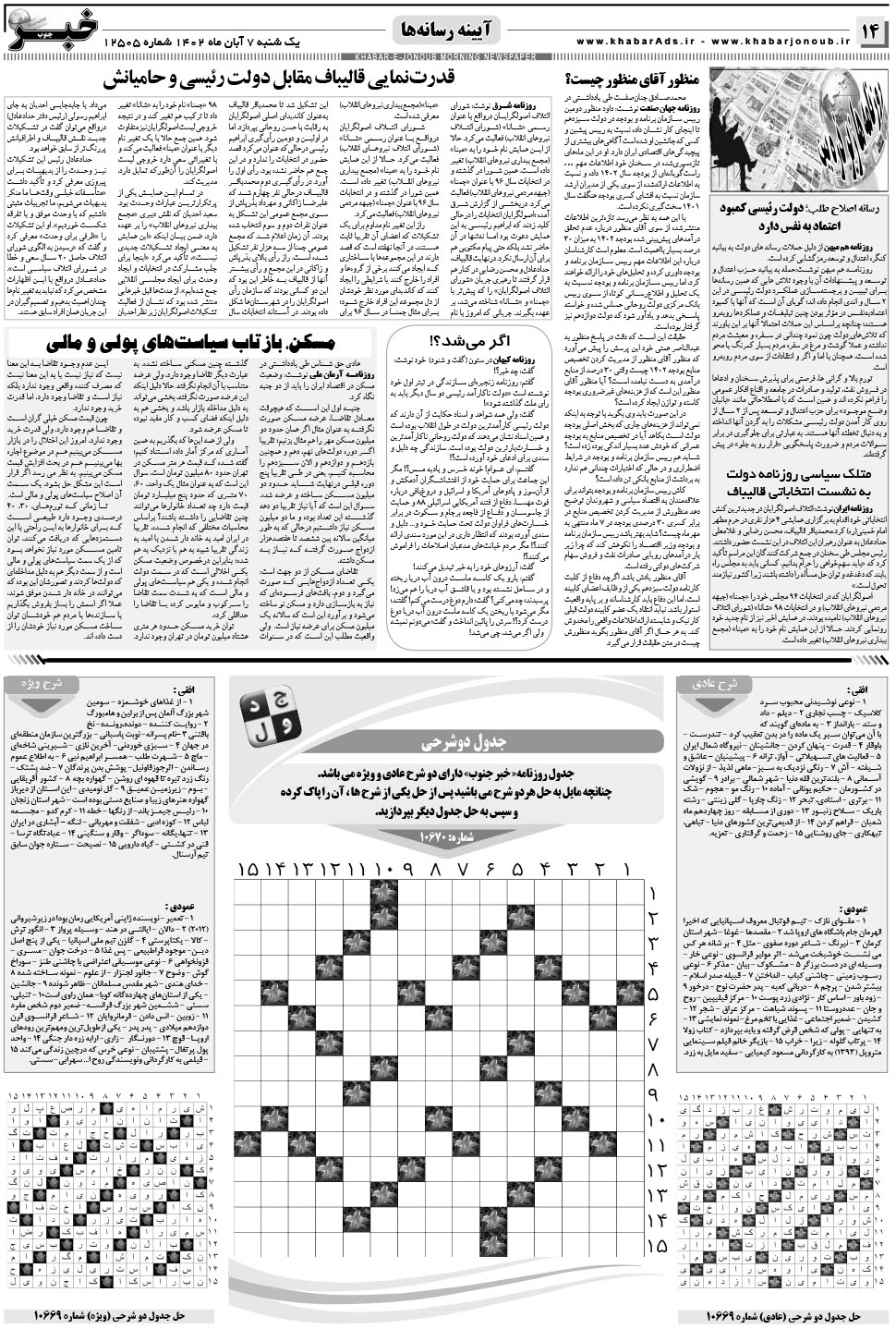 مشاهده صفحه ۱۴ روزنامه خبرجنوب تاریخ ۷  سال ۱۴۰۲