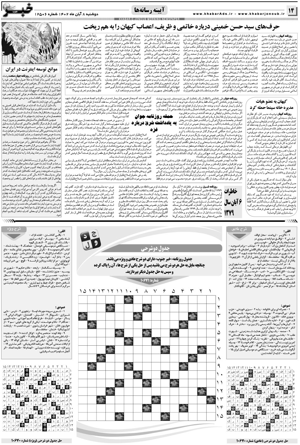 مشاهده صفحه ۱۴ روزنامه خبرجنوب تاریخ ۸  سال ۱۴۰۲