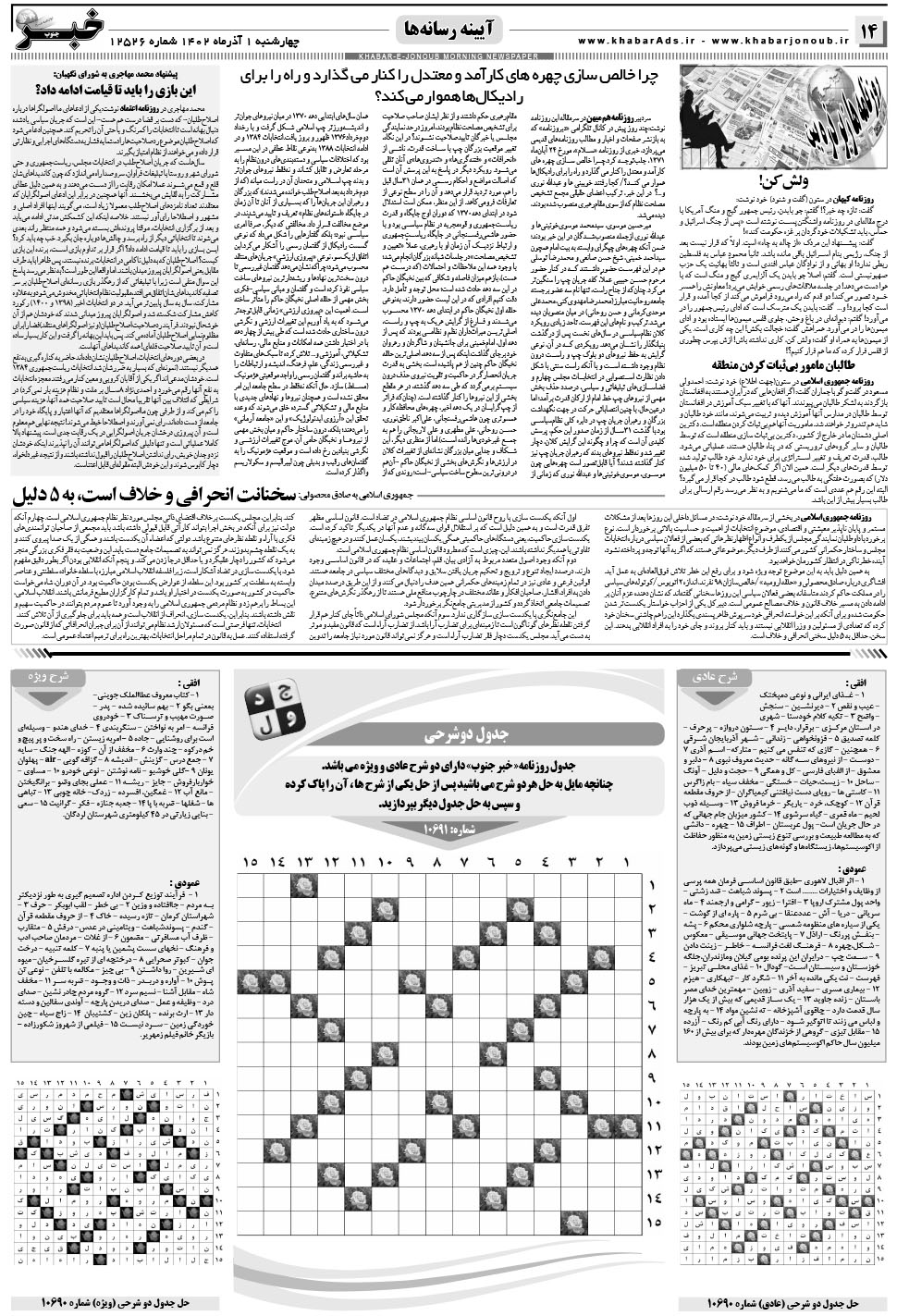 مشاهده صفحه ۱۴ روزنامه خبرجنوب تاریخ ۱  سال ۱۴۰۲