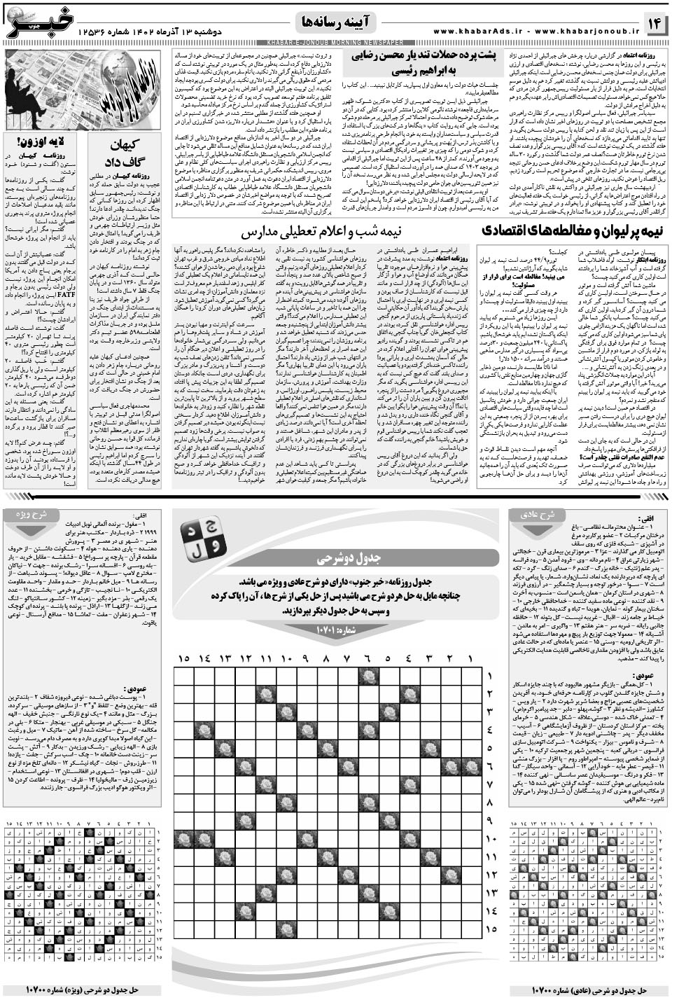 مشاهده صفحه ۱۴ روزنامه خبرجنوب تاریخ ۱۳  سال ۱۴۰۲
