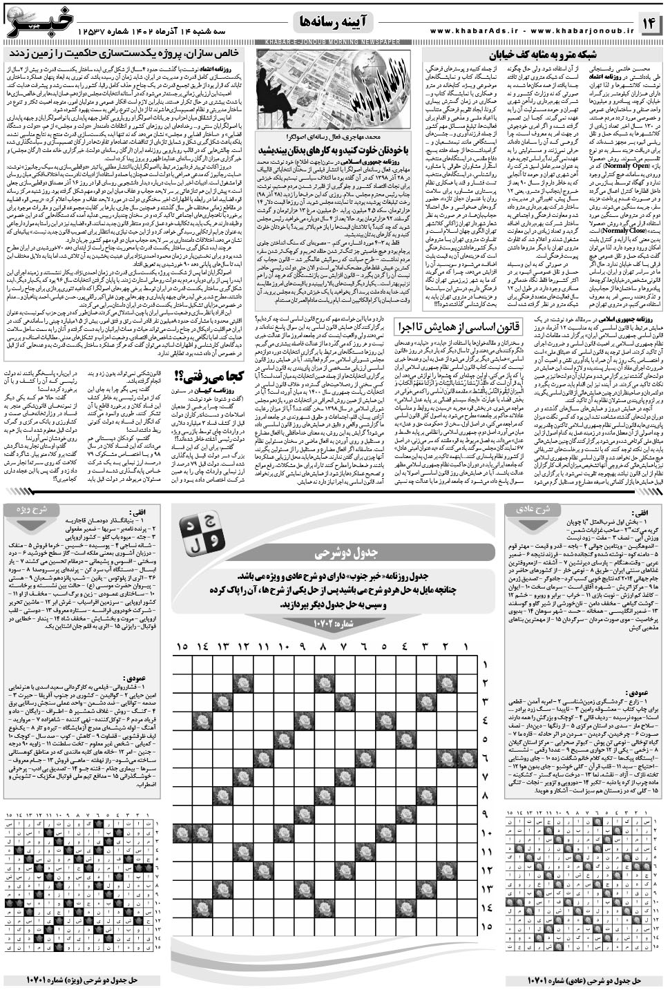 مشاهده صفحه ۱۴ روزنامه خبرجنوب تاریخ ۱۴  سال ۱۴۰۲