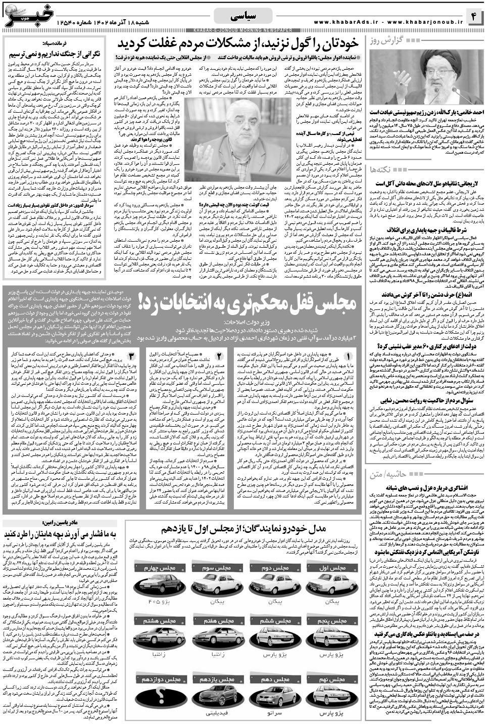 مشاهده صفحه ۴ روزنامه خبرجنوب تاریخ ۱۸  سال ۱۴۰۲
