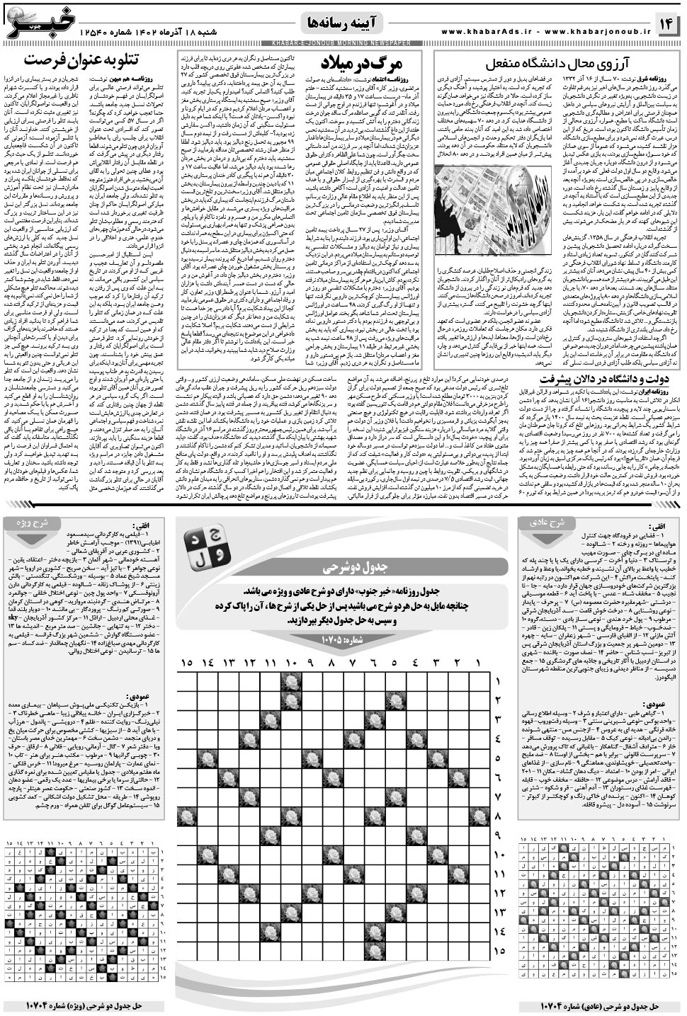 مشاهده صفحه ۱۴ روزنامه خبرجنوب تاریخ ۱۸  سال ۱۴۰۲