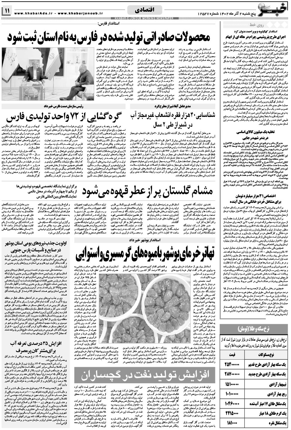 مشاهده صفحه ۱۱ روزنامه خبرجنوب تاریخ ۲  سال ۱۴۰۲