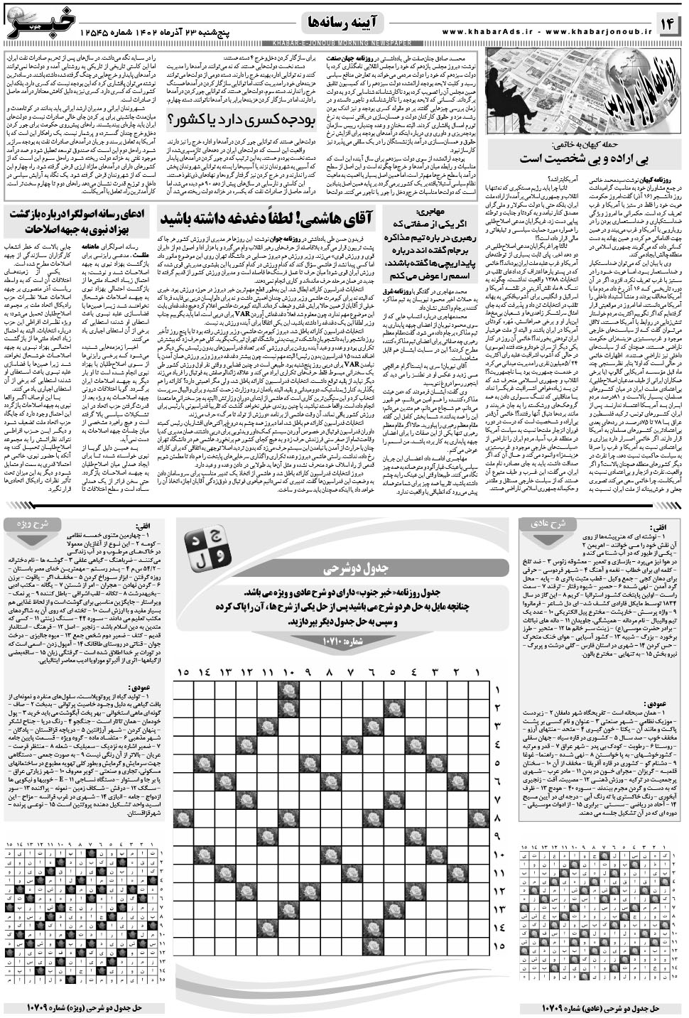 مشاهده صفحه ۱۴ روزنامه خبرجنوب تاریخ ۲۳  سال ۱۴۰۲