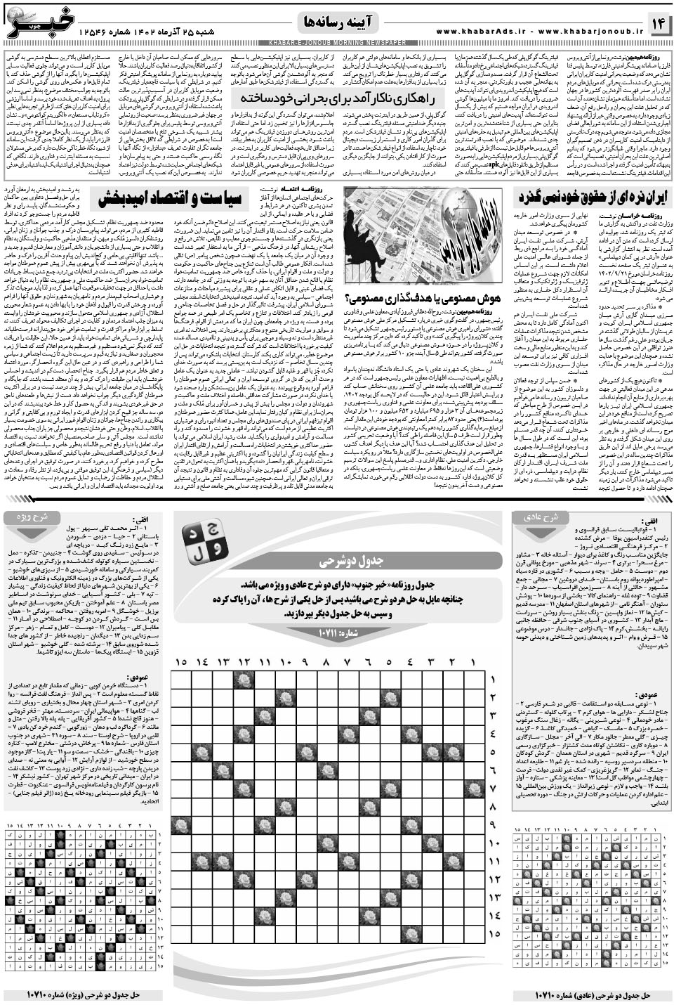 مشاهده صفحه ۱۴ روزنامه خبرجنوب تاریخ ۲۵  سال ۱۴۰۲
