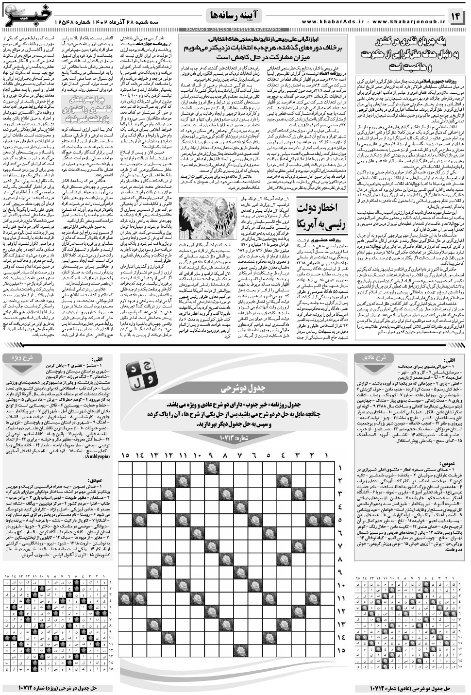 مشاهده صفحه ۱۴ روزنامه خبرجنوب تاریخ ۲۸  سال ۱۴۰۲