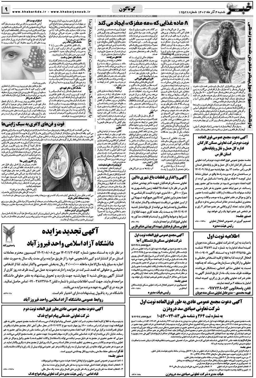 مشاهده صفحه ۹ روزنامه خبرجنوب تاریخ ۴  سال ۱۴۰۲