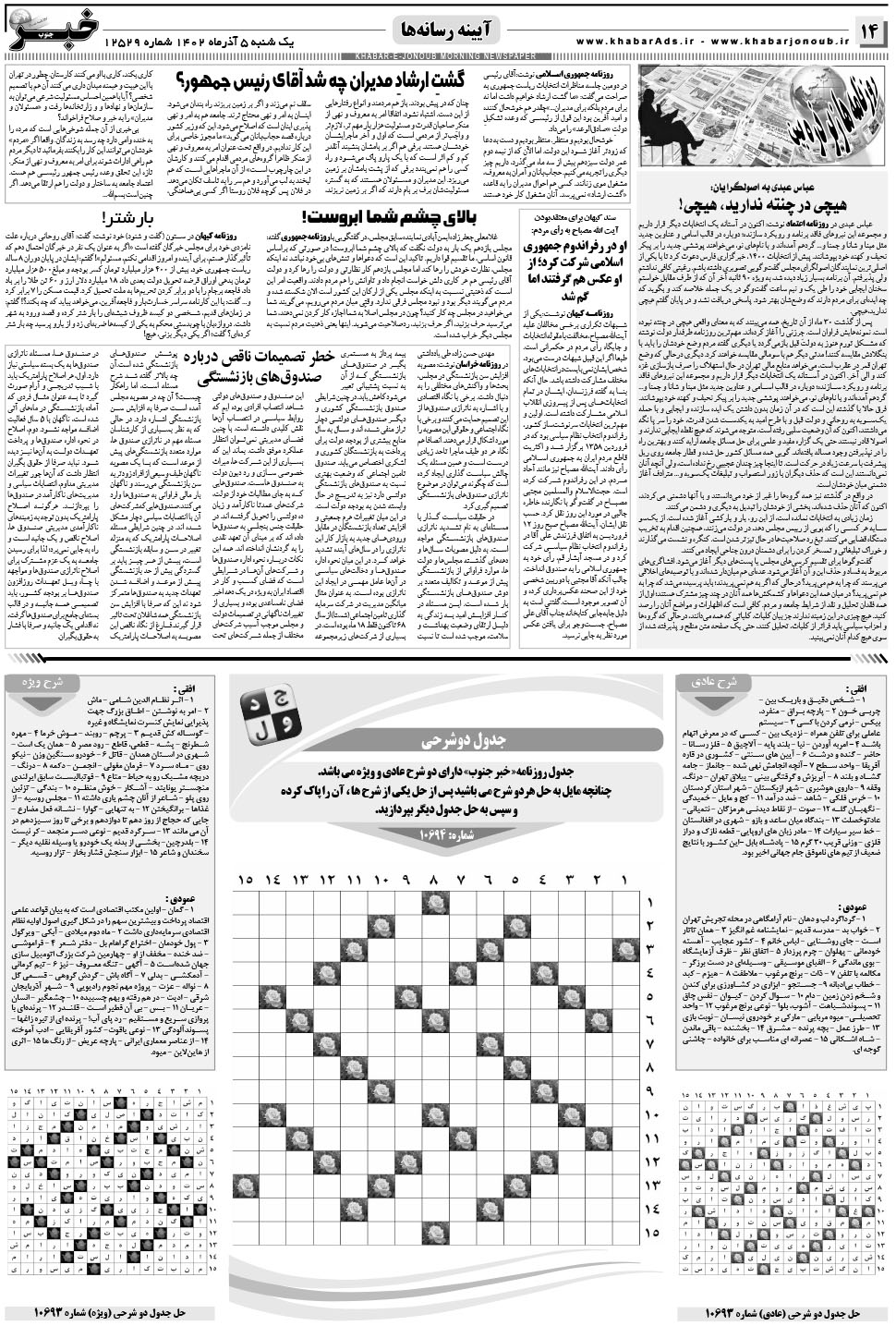مشاهده صفحه ۱۴ روزنامه خبرجنوب تاریخ ۵  سال ۱۴۰۲