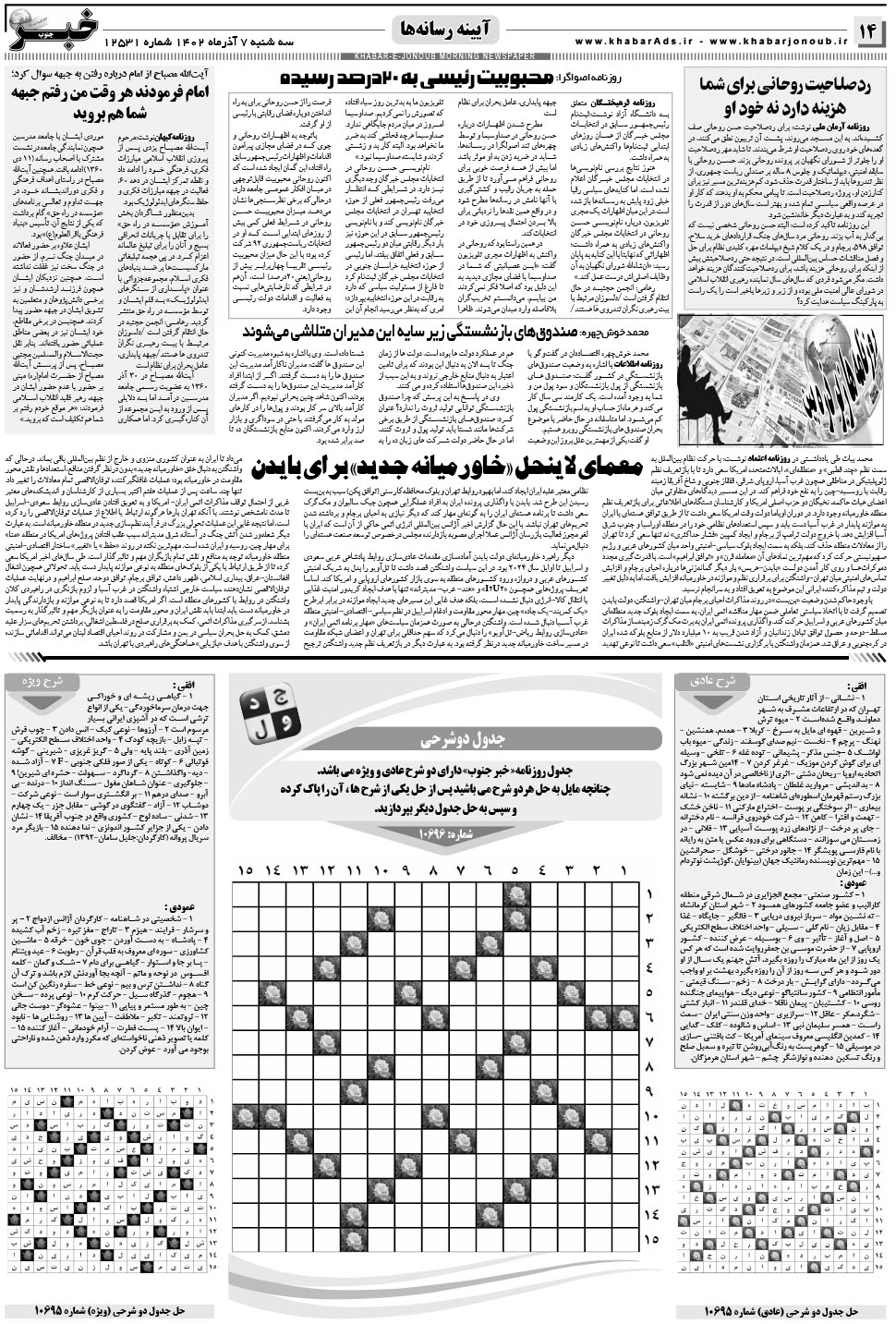 مشاهده صفحه ۱۴ روزنامه خبرجنوب تاریخ ۷  سال ۱۴۰۲