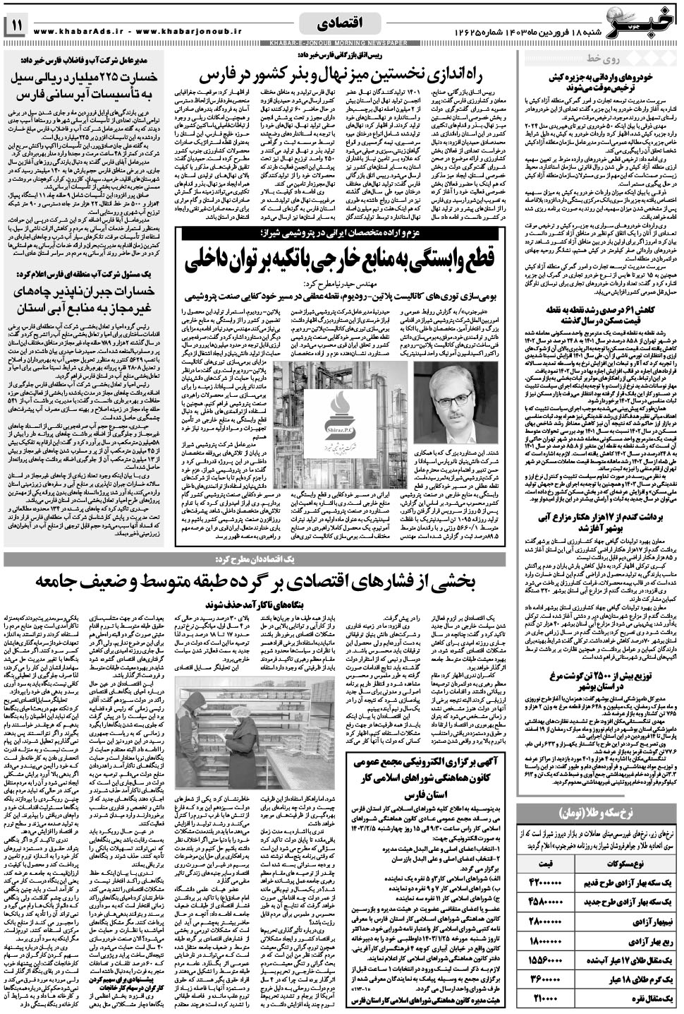 مشاهده صفحه ۱۱ روزنامه خبرجنوب تاریخ ۱۸  سال ۱۴۰۳