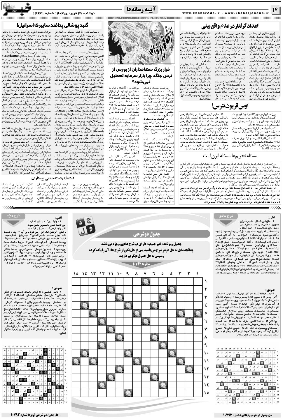 مشاهده صفحه ۱۴ روزنامه خبرجنوب تاریخ ۲۷  سال ۱۴۰۳