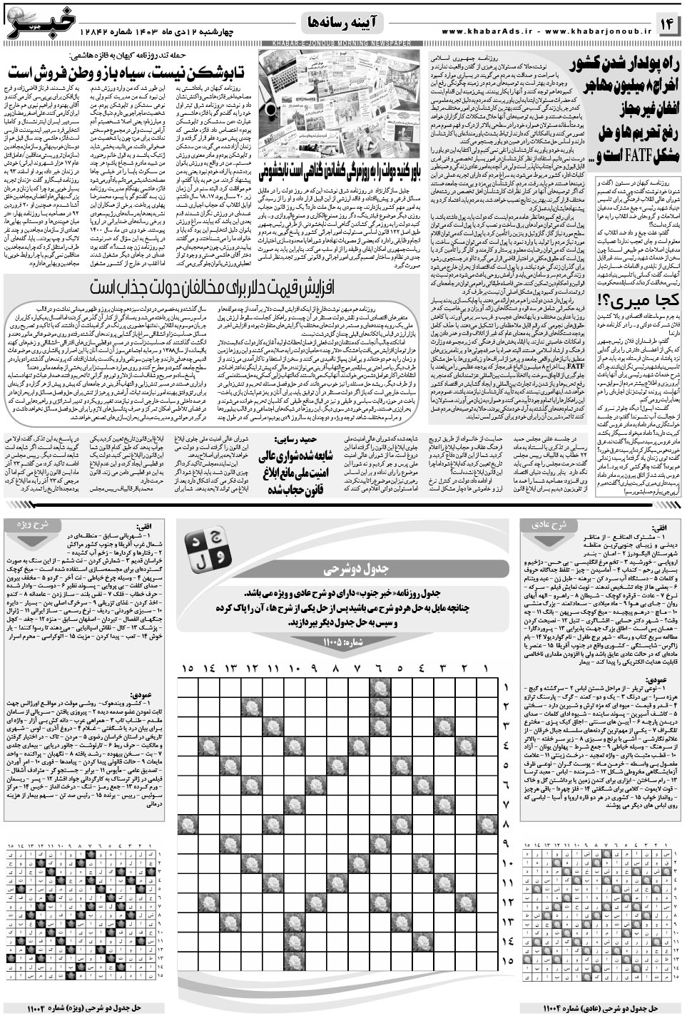 مشاهده صفحه ۱۴ روزنامه خبرجنوب تاریخ ۱۲ دی سال ۱۴۰۳