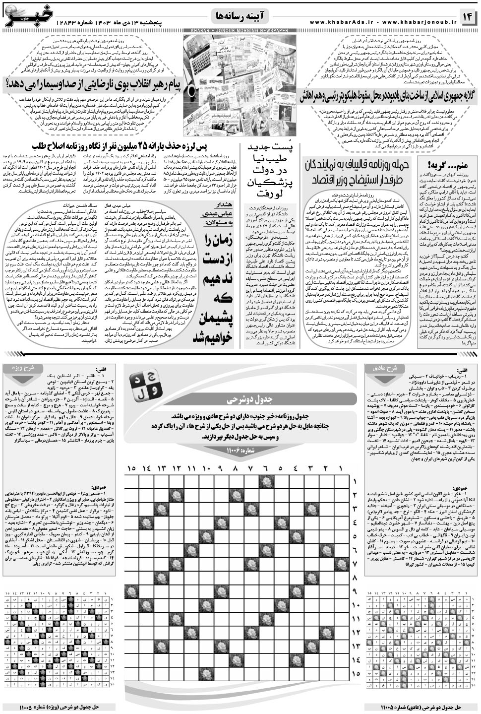 مشاهده صفحه ۱۴ روزنامه خبرجنوب تاریخ ۱۳ دی سال ۱۴۰۳