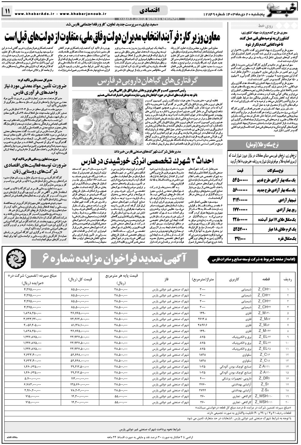 مشاهده صفحه ۱۱ روزنامه خبرجنوب تاریخ ۲۰ دی سال ۱۴۰۳