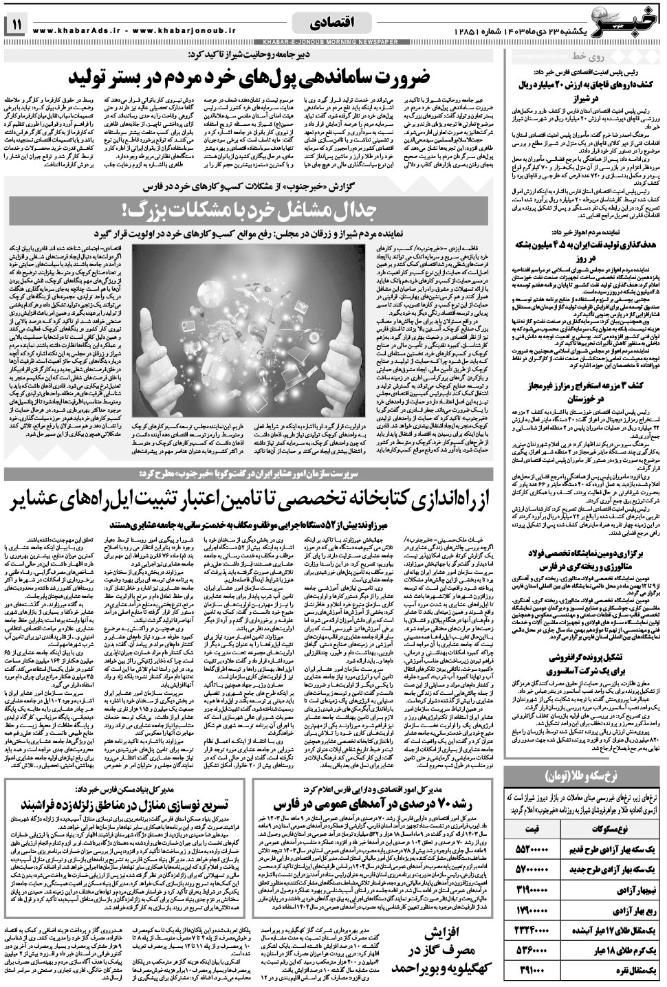 مشاهده صفحه ۱۱ روزنامه خبرجنوب تاریخ ۲۳ دی سال ۱۴۰۳