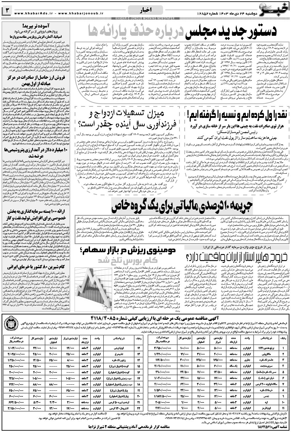 مشاهده صفحه ۳ روزنامه خبرجنوب تاریخ ۲۴ دی سال ۱۴۰۳