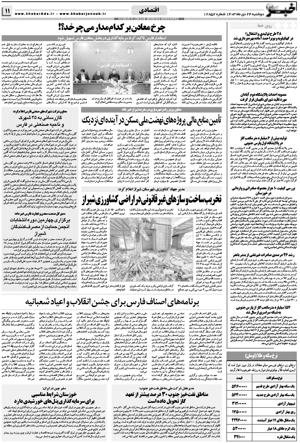 مشاهده صفحه ۱۱ روزنامه خبرجنوب تاریخ ۲۴ دی سال ۱۴۰۳